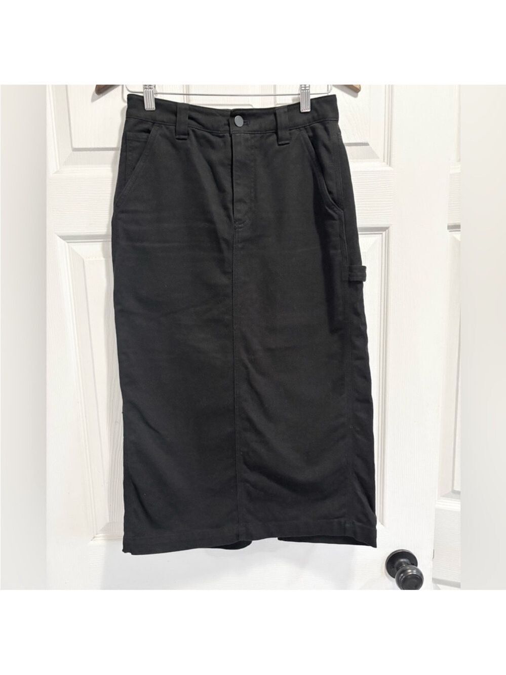 Aritzia TNA Greenwich Skirt Black High Rise Carpenter Utility Midi Skirt Size 2